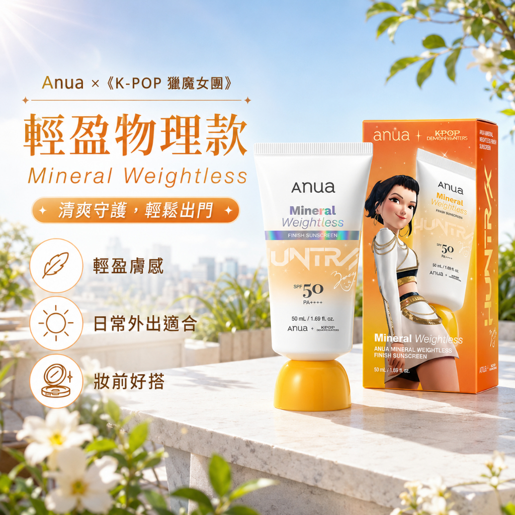 Anua × 😈《Kpop 獵魔女團》聯名款防曬霜 50ml 輕盈物理款/零存在感保濕款/隱形霧面款