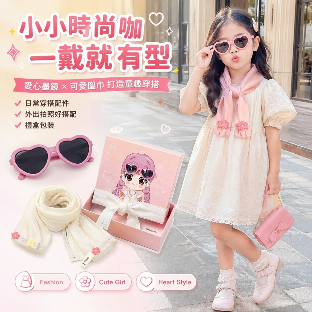 Woojooi 女童愛心太陽眼鏡圍巾禮盒