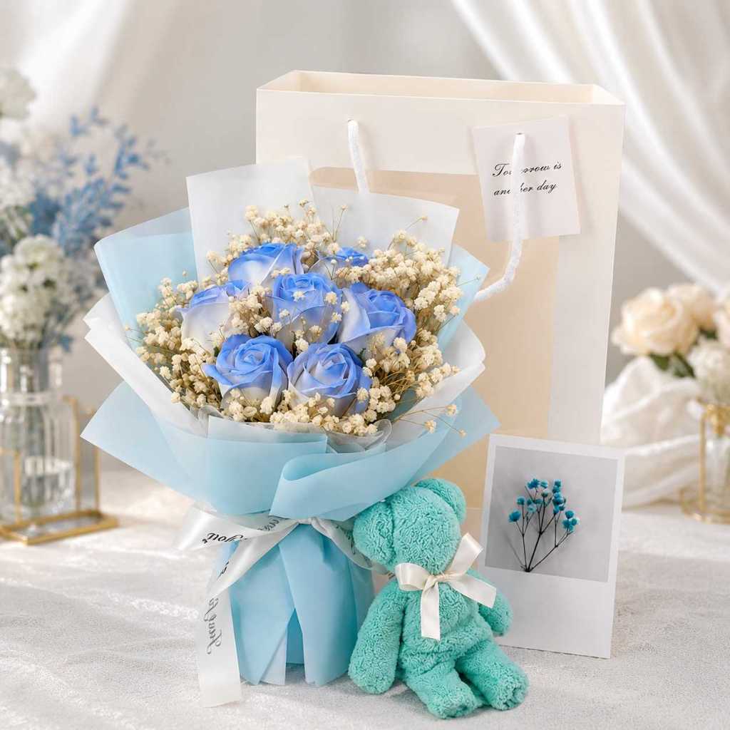 台灣現貨【7朵玫瑰花束】30cm玫瑰花束, 7朵玫瑰花束, 香檳紅玫瑰, 漸變藍玫瑰, 雙色粉玫瑰, 薔薇粉玫瑰, 情人