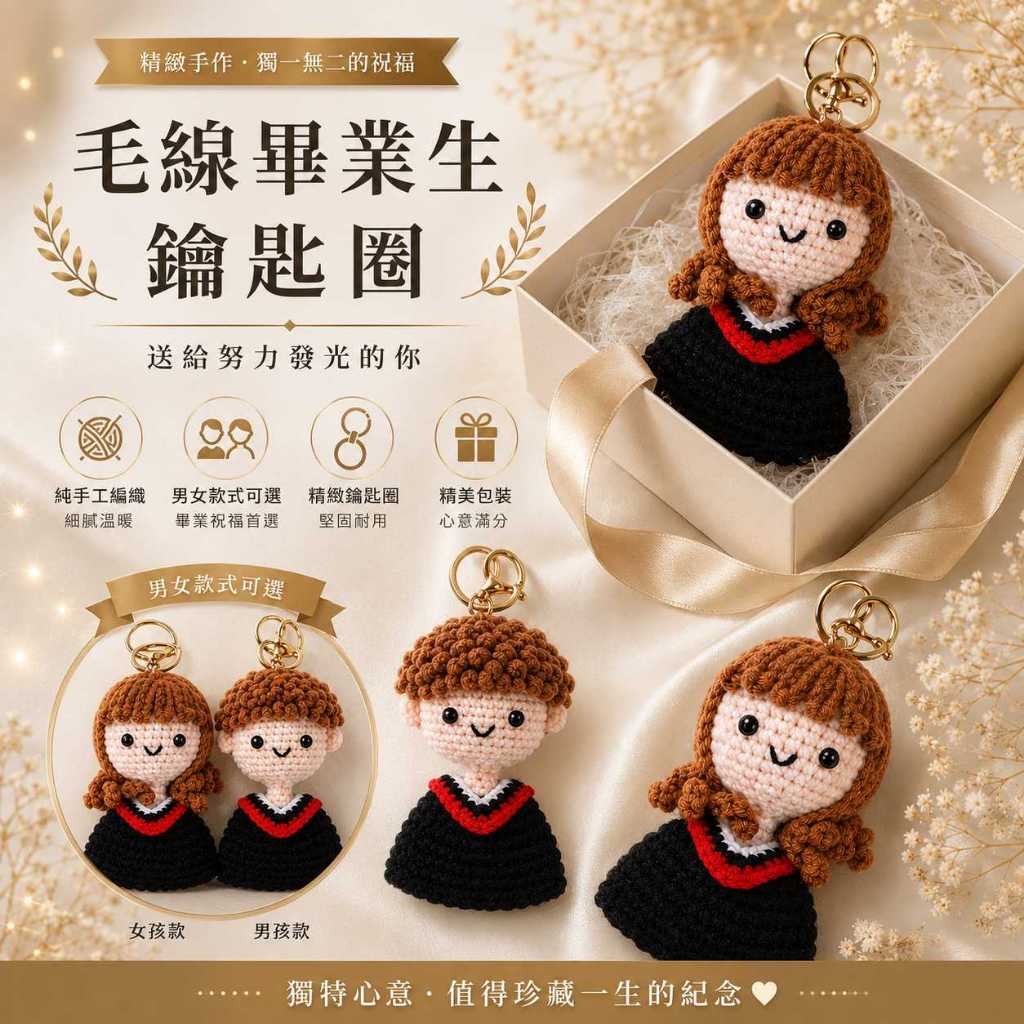 台灣現貨【毛線畢業生鑰匙圈】毛線鑰匙圈, 毛線吊飾, 畢業鑰匙圈, 女孩鑰匙圈, 男孩鑰匙圈, 編織吊飾, 書包掛飾,