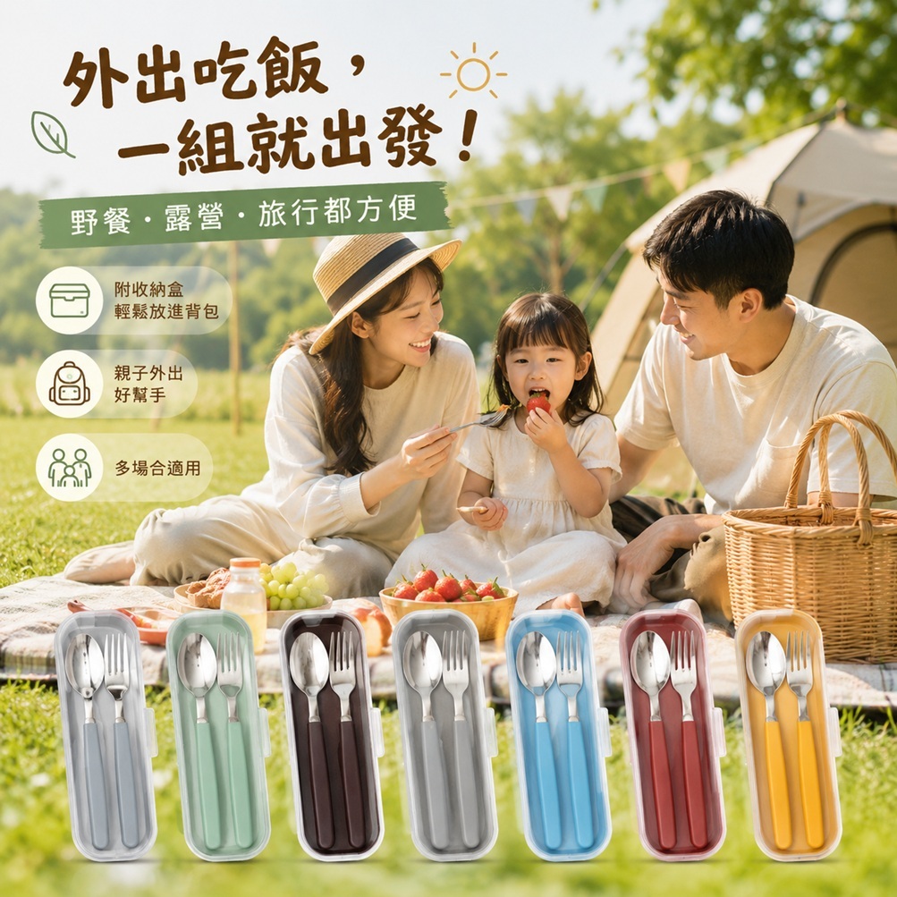 Kamome Kitchen 兒童湯匙叉子 + 收納盒組(湯匙+叉子+收納盒)