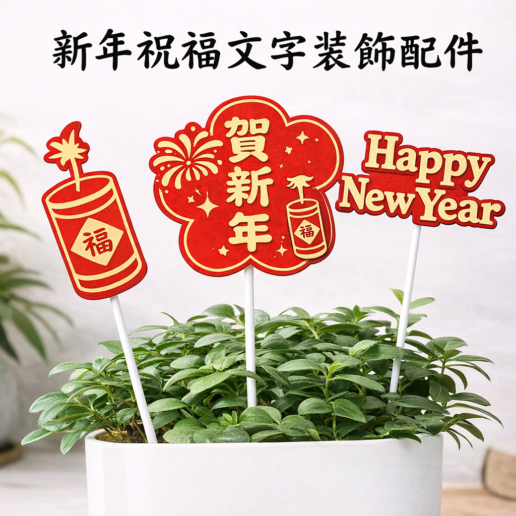 台灣現貨【新年裝飾配件組】卡插掛件扇子燈籠福字銅錢貼紙 多款多入 春節盆栽花藝福桶佈置 DIY材料包 手作材料 花藝材料