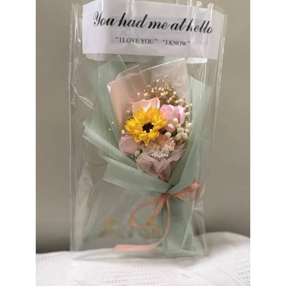 台灣現貨【向日葵香皂花束】畢業送禮告白花束 透明提袋花禮 花藝材料