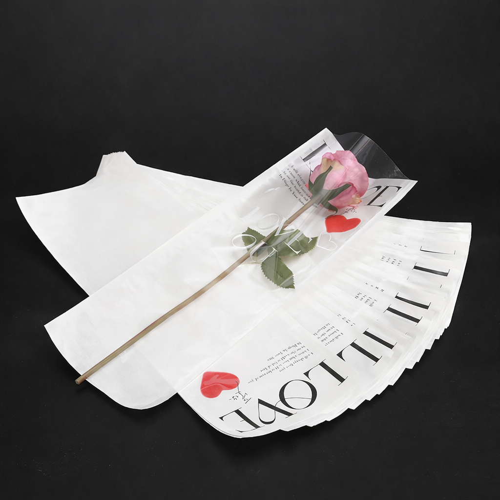 台灣現貨【單枝花束包裝袋】LOVE直筒透明花套 單枝玫瑰花束包裝袋 花店包裝材料 禮品花束紙套