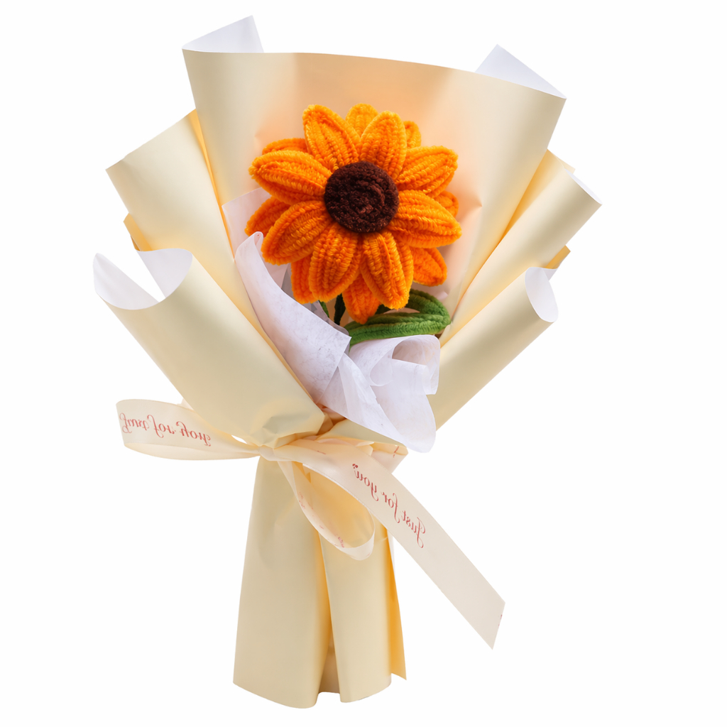 台灣現貨【毛根向日葵花束】20cm香檳色單支療癒小花禮 畢業季生日送禮 透明提袋燈串可選 拍照打卡桌面擺飾