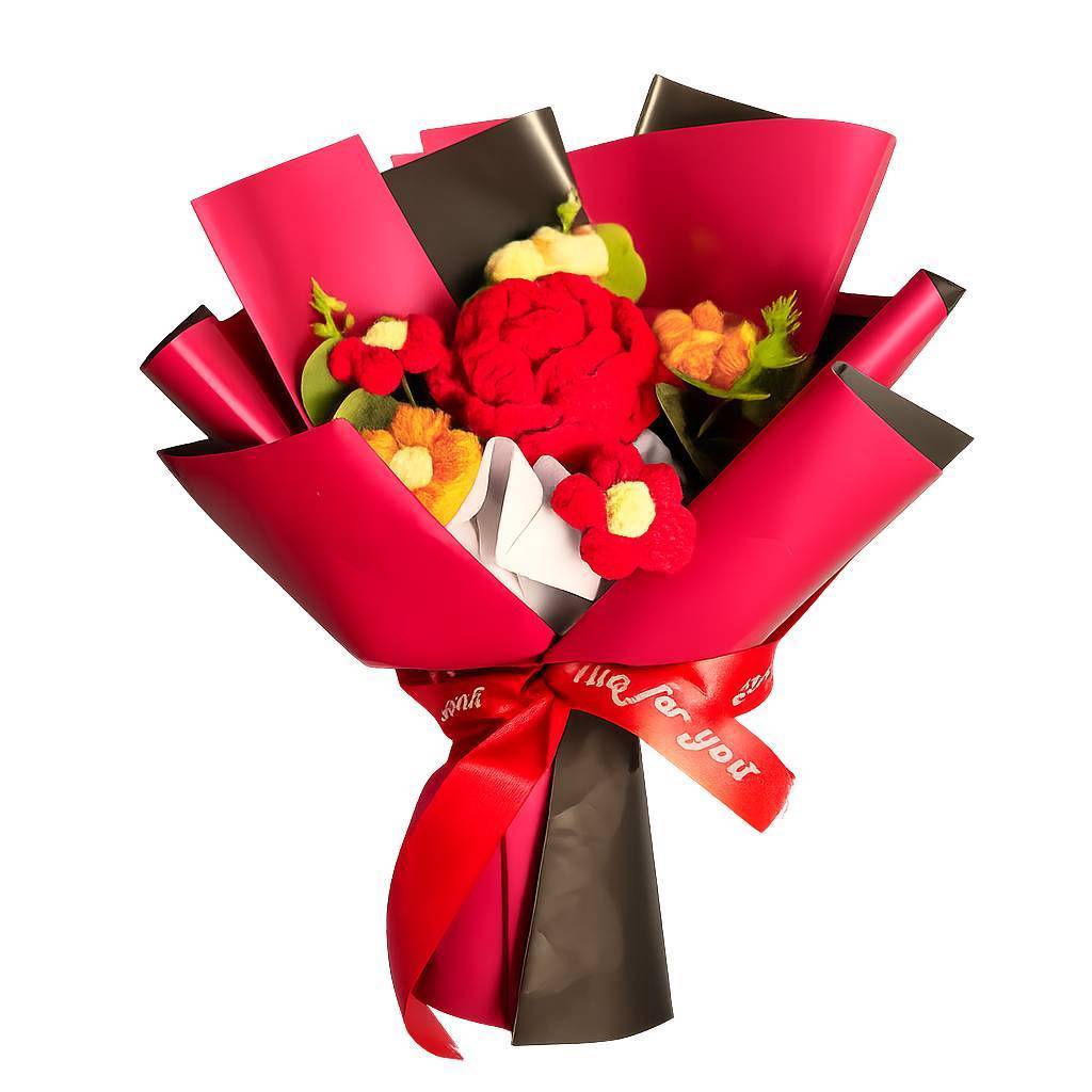 25cm玫瑰雛菊花束(紅色/紅包),純花束（無提袋／無燈串）