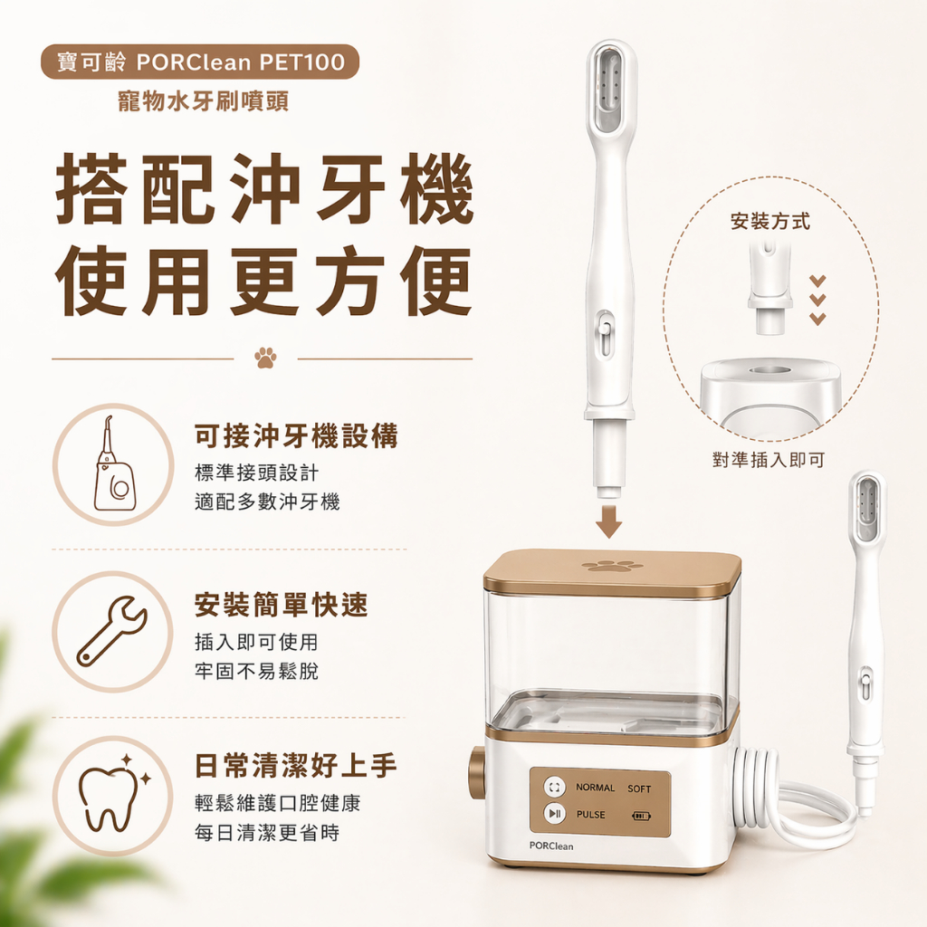 PORClean PET100 寵物水牙刷噴頭 沖牙機專用 多水柱設計 大型刷頭 口腔清潔配件
