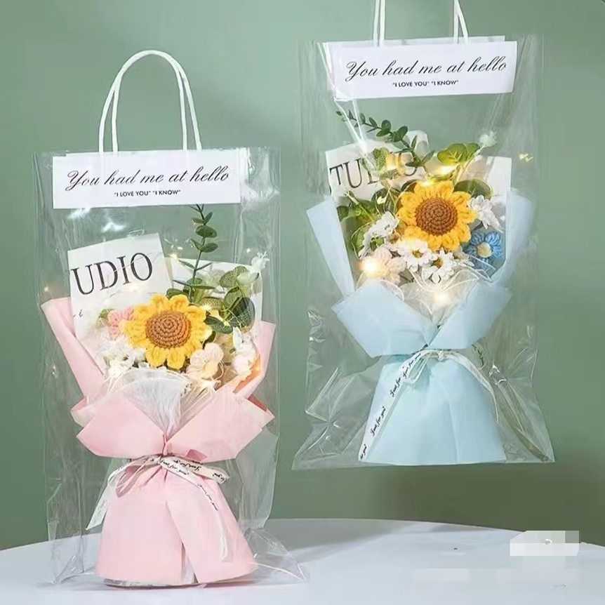台灣現貨【透明提袋】花束禮盒包裝手提袋 小中大多尺寸可選 花店包材 送禮展示袋 拍照陳列防塵收納