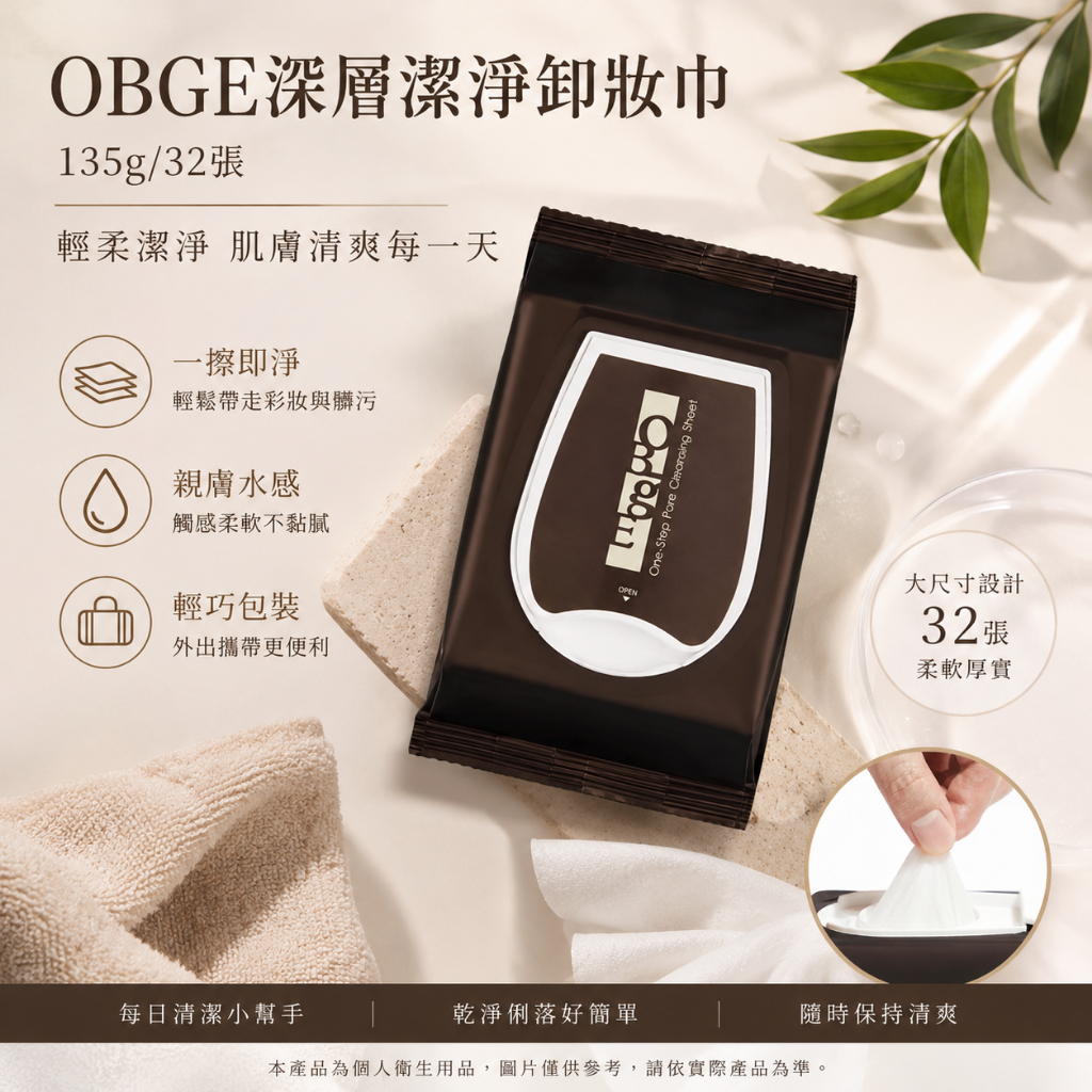 OBGE深層潔淨卸妝巾 135g/32張