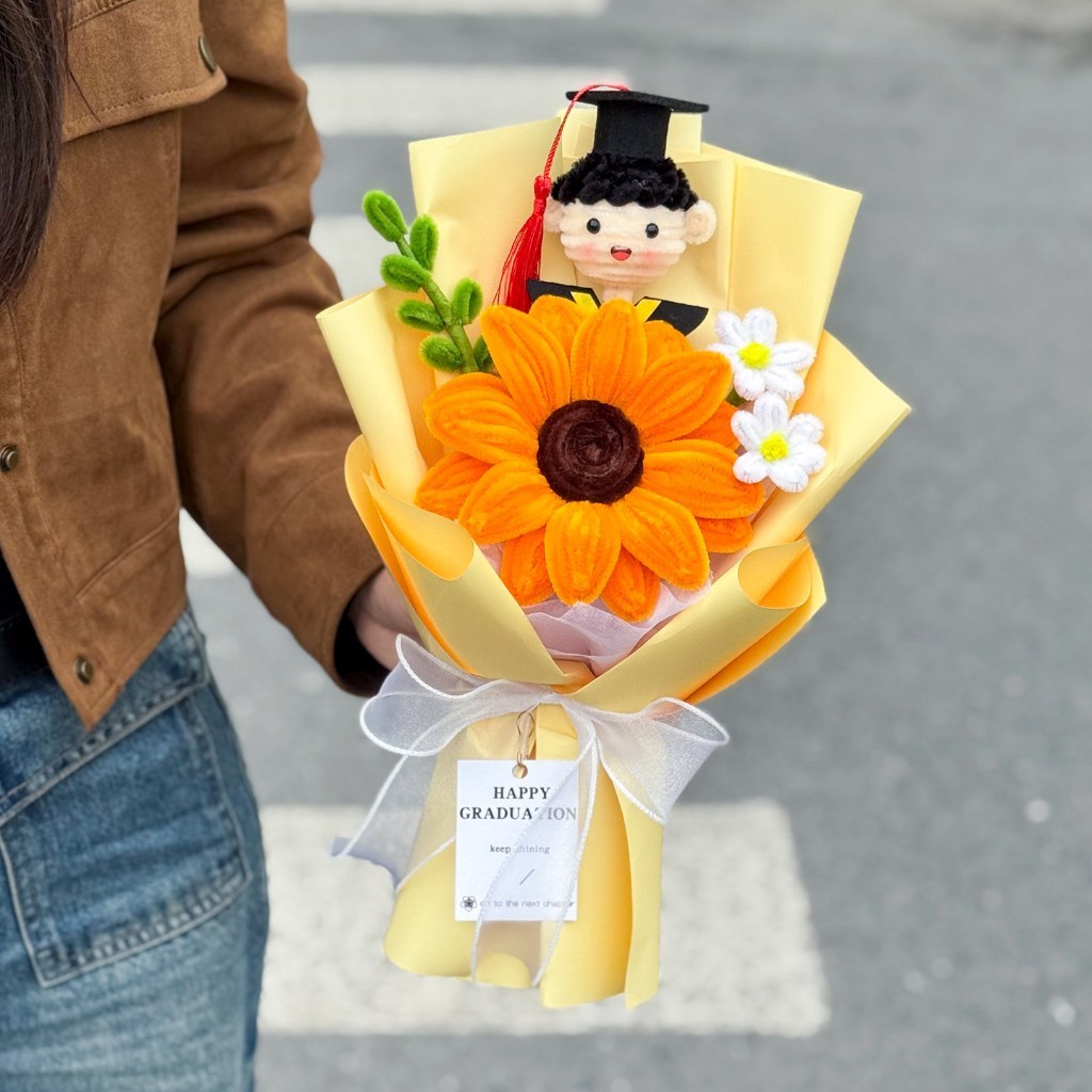 台灣現貨【毛根向日葵花禮】15cm小土盆30cm畢業女孩男孩前程似錦祝福花束 畢業季生日送禮 台灣現貨