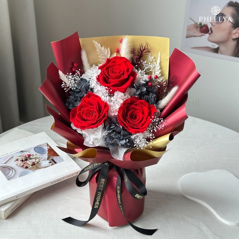 台灣現貨【永生玫瑰花束】永生花束,永生玫瑰,提盒花束,不凋花,花束禮盒,情人節送禮,母親節花禮,生日禮物,桌面擺飾,療癒
