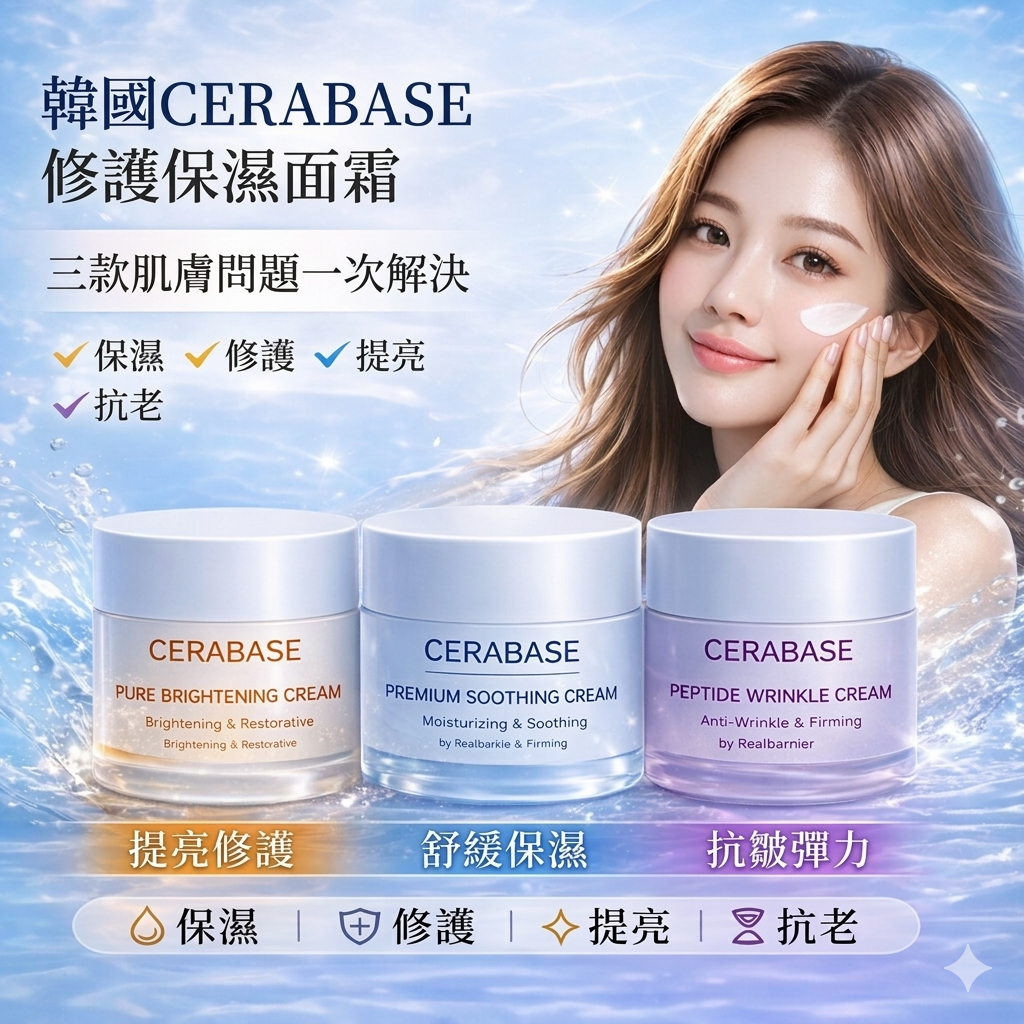韓國 CERABASE 修護保濕面霜 50ml｜亮白/舒緩/抗皺｜ 臉部乳液 保濕修護 敏感肌推薦 睡前保養
