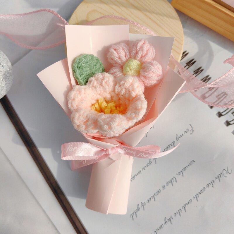15cm粉色針織鈴蘭泡芙花(粉色包裝),純花束（無提袋／無燈串）