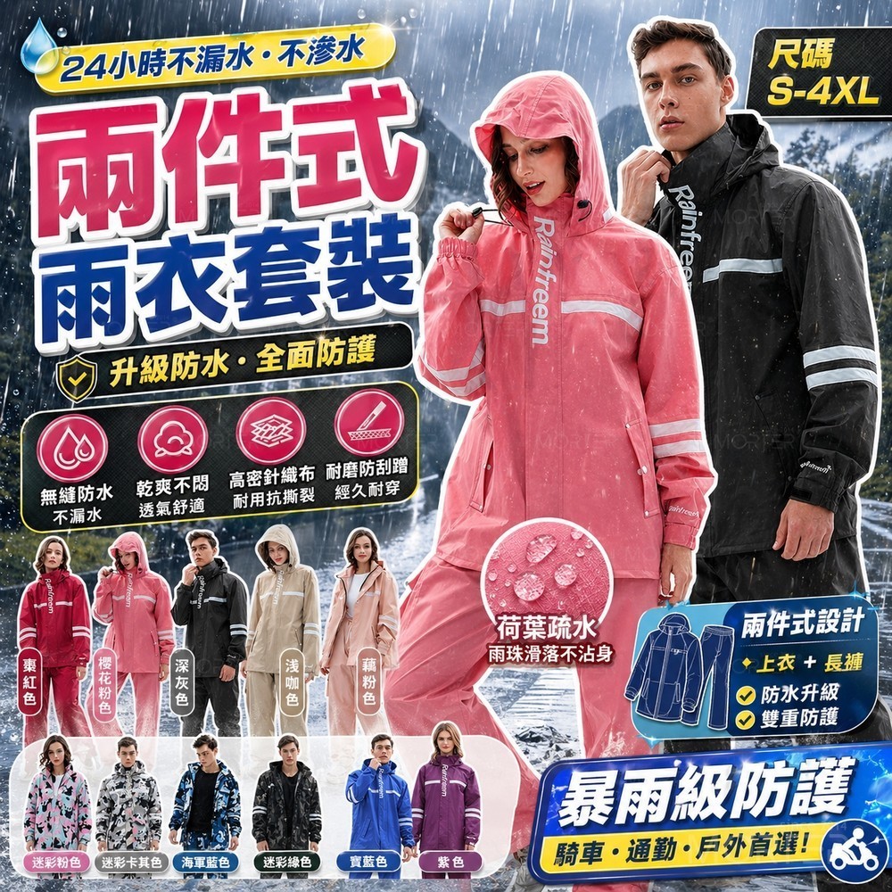 兩件式雨衣 防風防水抗濕不悶熱 雨衣 兩件式雨衣套裝 防水防風透氣 機車雨衣 雨褲套裝 成人雨衣