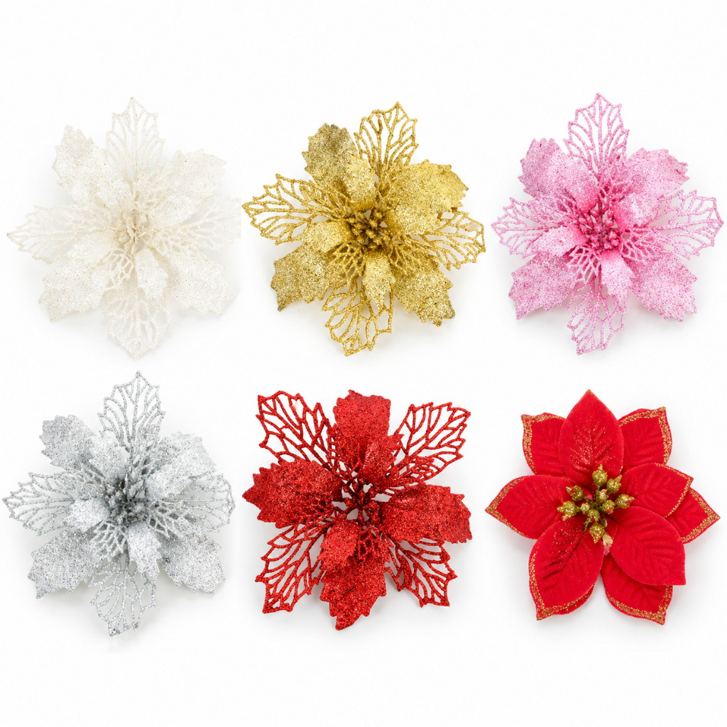台灣現貨【鏤空聖誕裝飾花】亮粉花圈門松插花配件 10-13cm花朵 DIY手作 金銀紅粉白 花藝材料 花圈藤圈 聖誕佈置