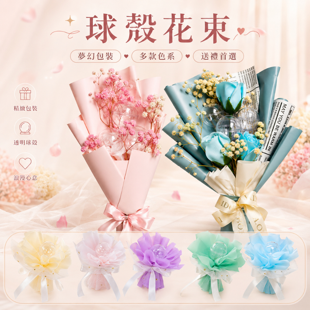 台灣現貨【球殼花束】15~35cm/金莎巧克力花束/永生滿天星花束/情人節花束/生日花束/母親節花束/教師節花束/畢業花