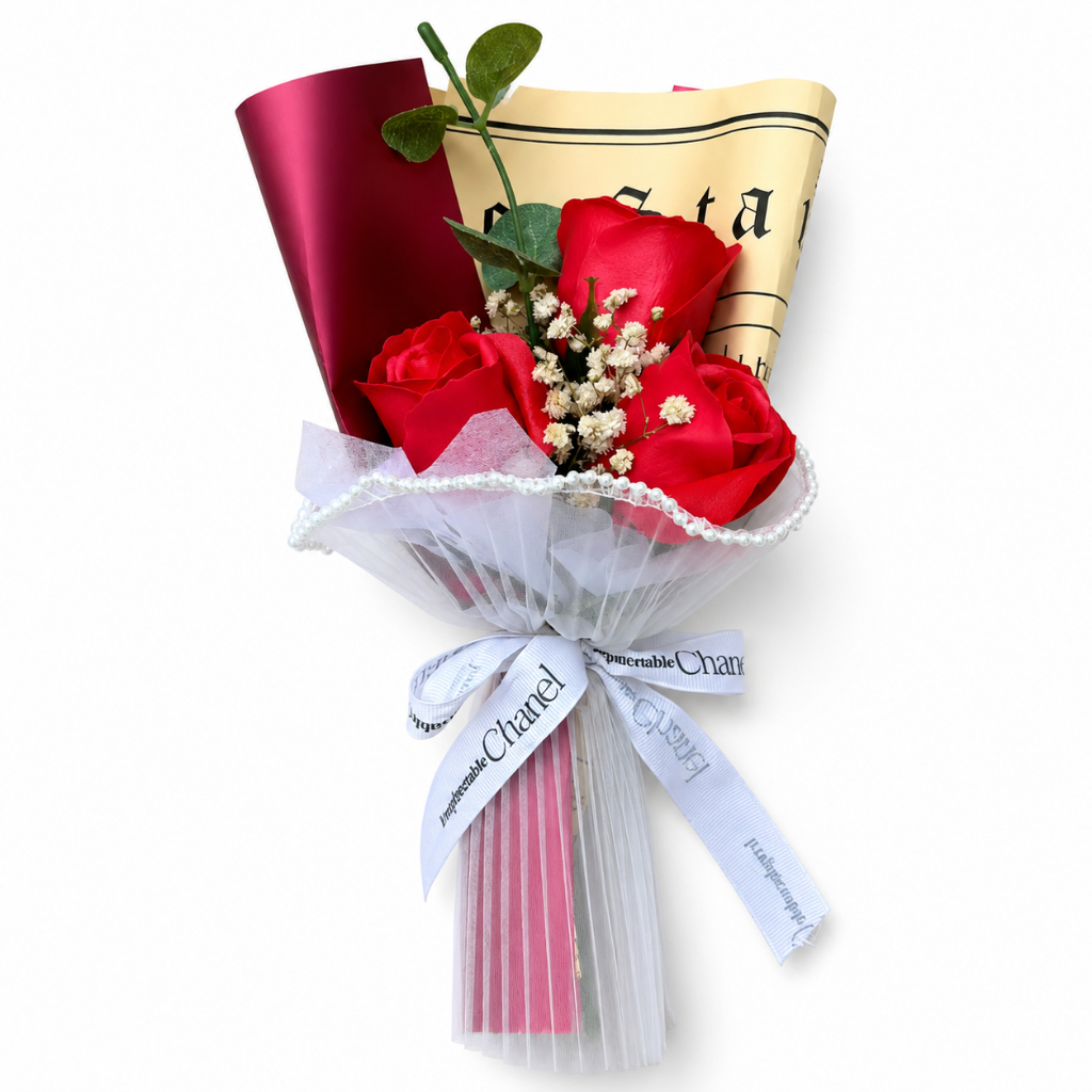 3朵紅玫瑰(珍珠網紗),提袋可至"店長推薦"選購