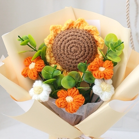 台灣現貨【向日葵雛菊花束】25cm針織向日葵雛菊花禮 畢業季生日禮物 櫥窗提袋燈串 畢業花束 謝師禮物
