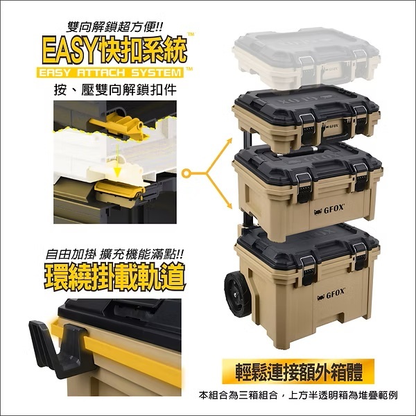GFOX GB-006 系統工具箱 三件組 堆疊工具箱 堆疊式 工具箱推車 配套工具推車 三合一 拉車 露營 商品圖片 7