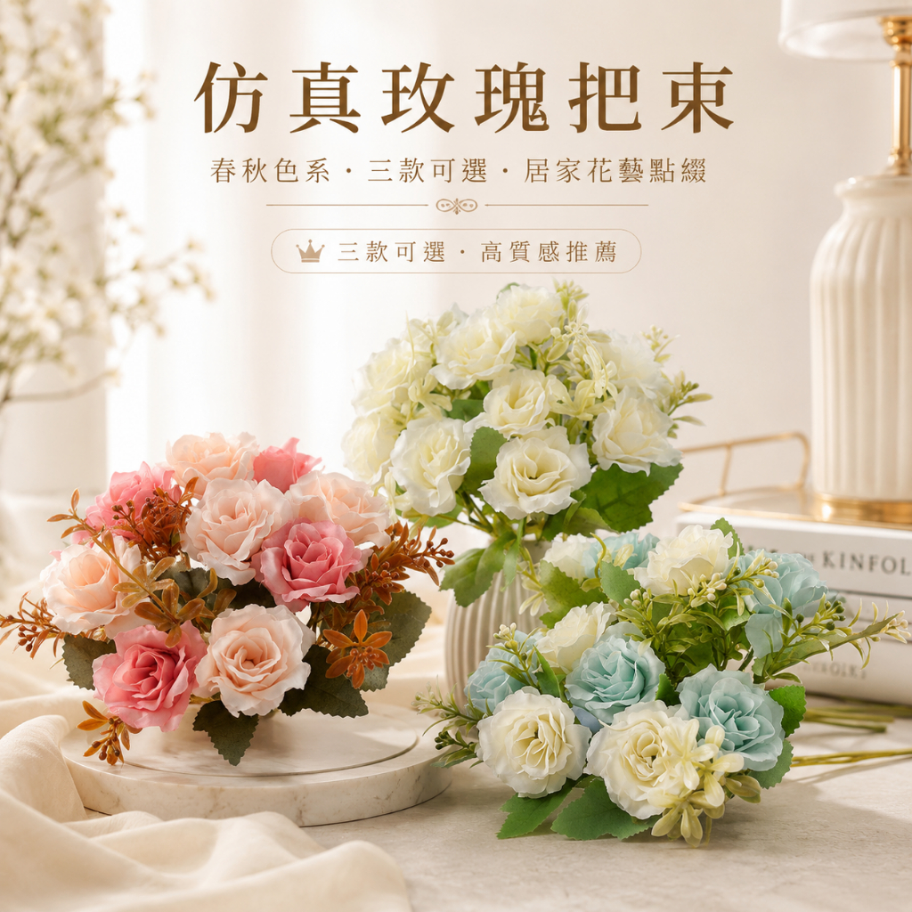 台灣現貨【仿真玫瑰把束】30cm鑽石玫瑰婚仿真玫瑰把束, 鑽石玫瑰花材, 婚禮花牆花材, 花環佈置, 門楣插花, 攝影布