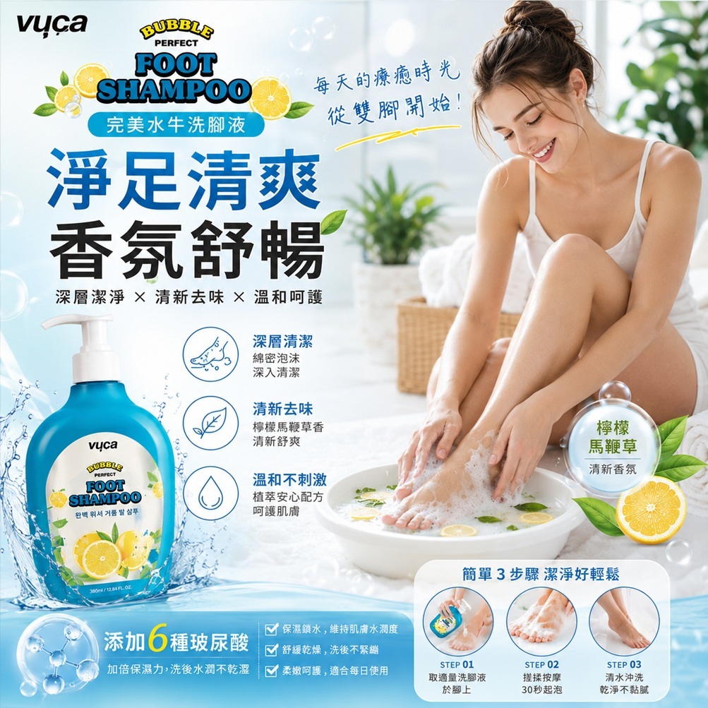 VUCA Perfect Bubble 足部清潔露 510ml 韓國製造 檸檬香氛綿密泡沫 足部清潔 去除髒污 足部護理