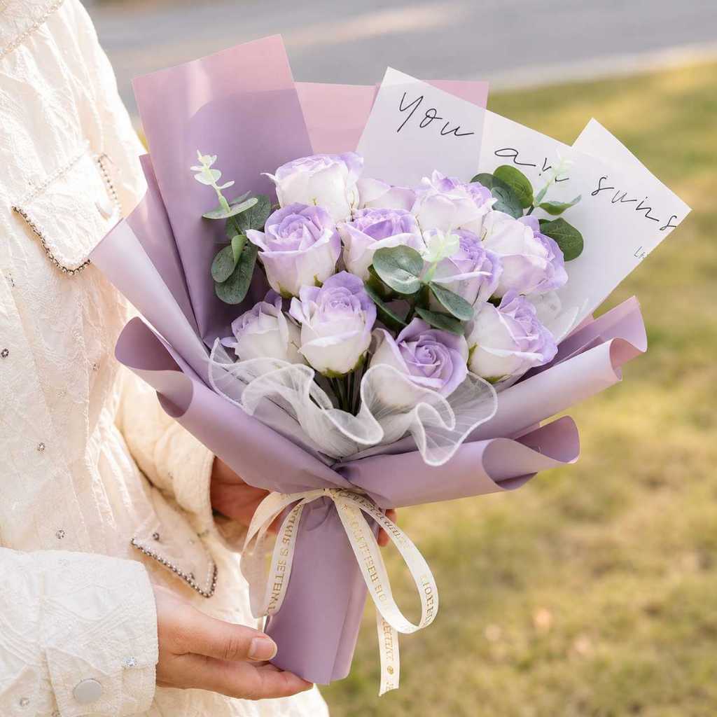 台灣現貨【35cm 11朵香皂玫瑰花束】11朵香皂玫瑰花束, 35cm玫瑰花束, 香皂花束, 人魚姬玫瑰, 碎冰藍玫瑰