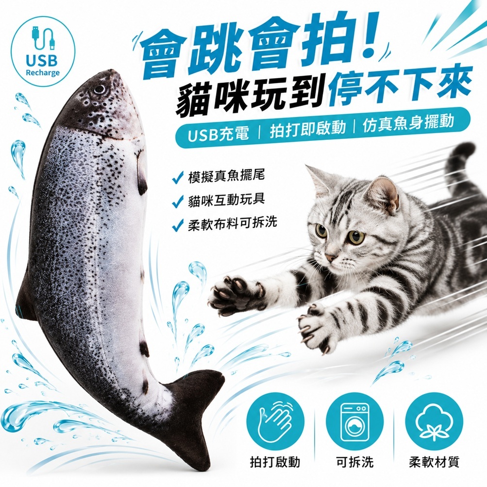 DING DONG 叮咚寵物 會動白鮭魚貓玩具