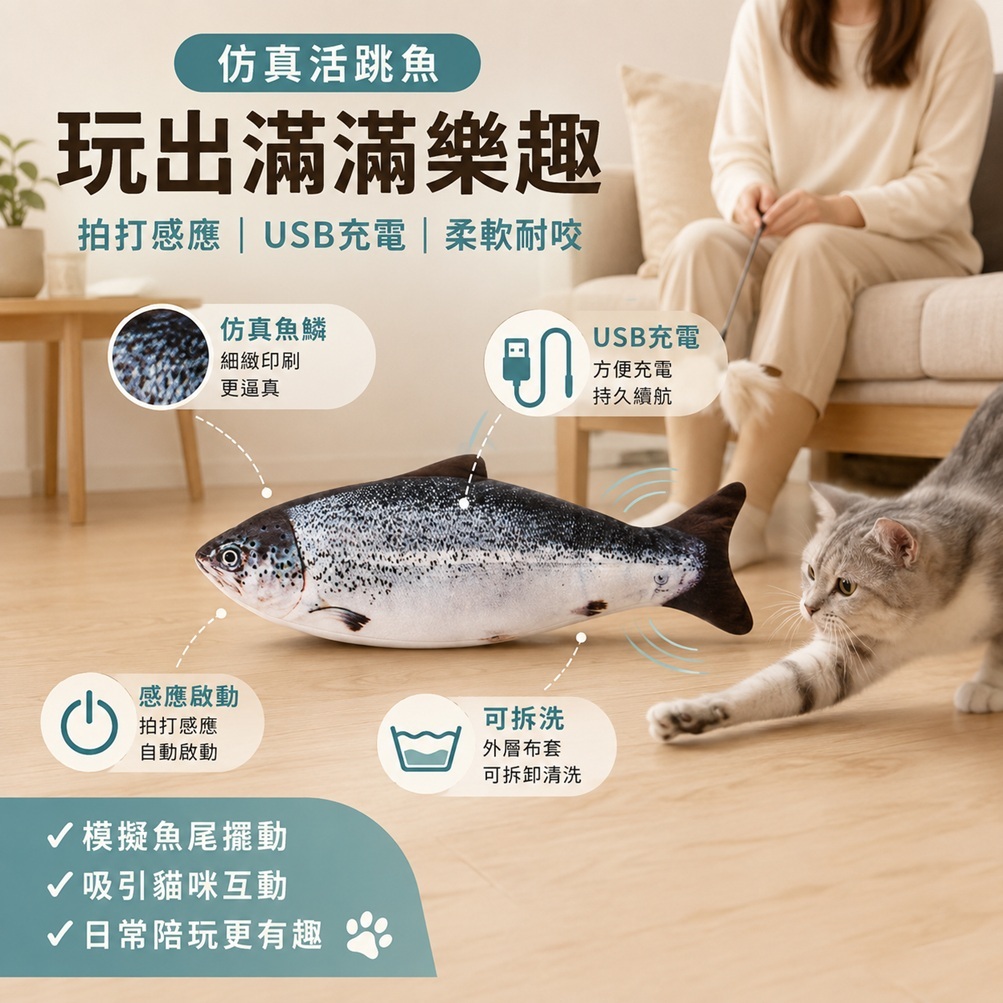 DING DONG 叮咚寵物 會動白鮭魚貓玩具