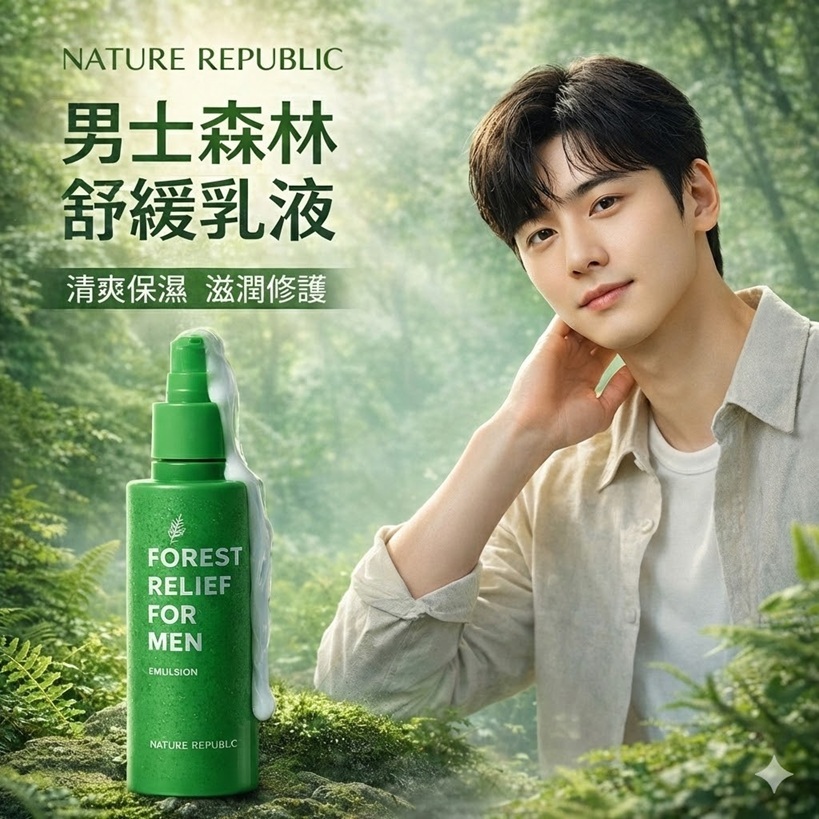 NATURE REPUBLIC 男士森林舒緩乳液 150ml 濟州扁柏水 保濕舒緩 植萃保養 日常臉部保養