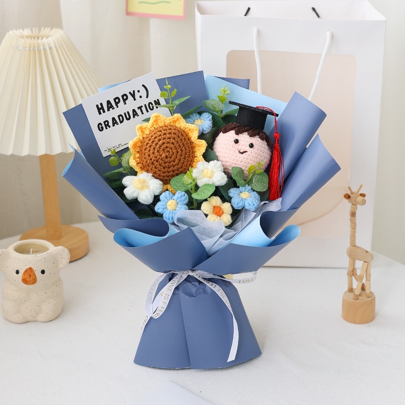 35cm向日葵＋畢業男孩(藍),純花束（無提袋／無燈串）