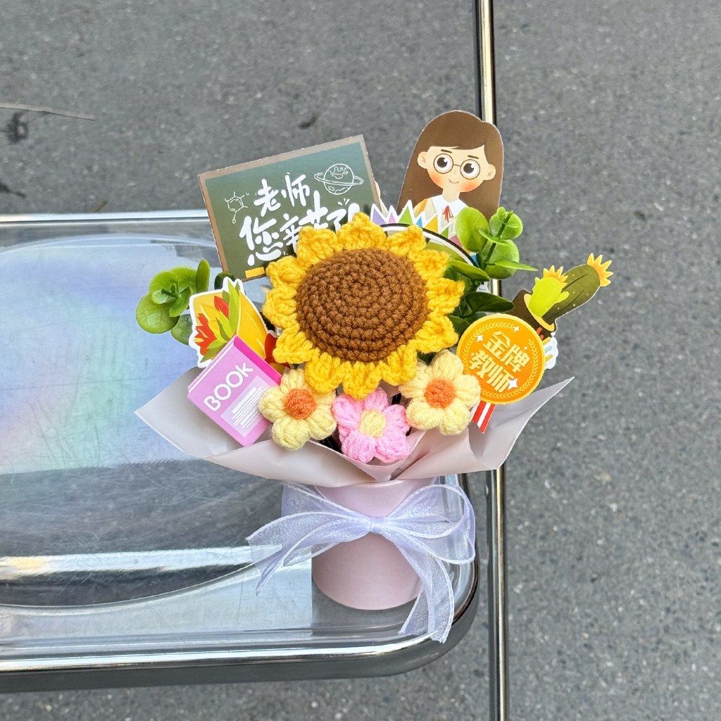 25cm向日葵花筒＋女老師,純花束（無提袋／無燈串）