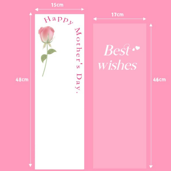 台灣現貨【母親節玫瑰花套】48cm粉白英文透明花袋包裝組 1份20套 花束外袋 防水藝術紙 送禮包裝 花店包材