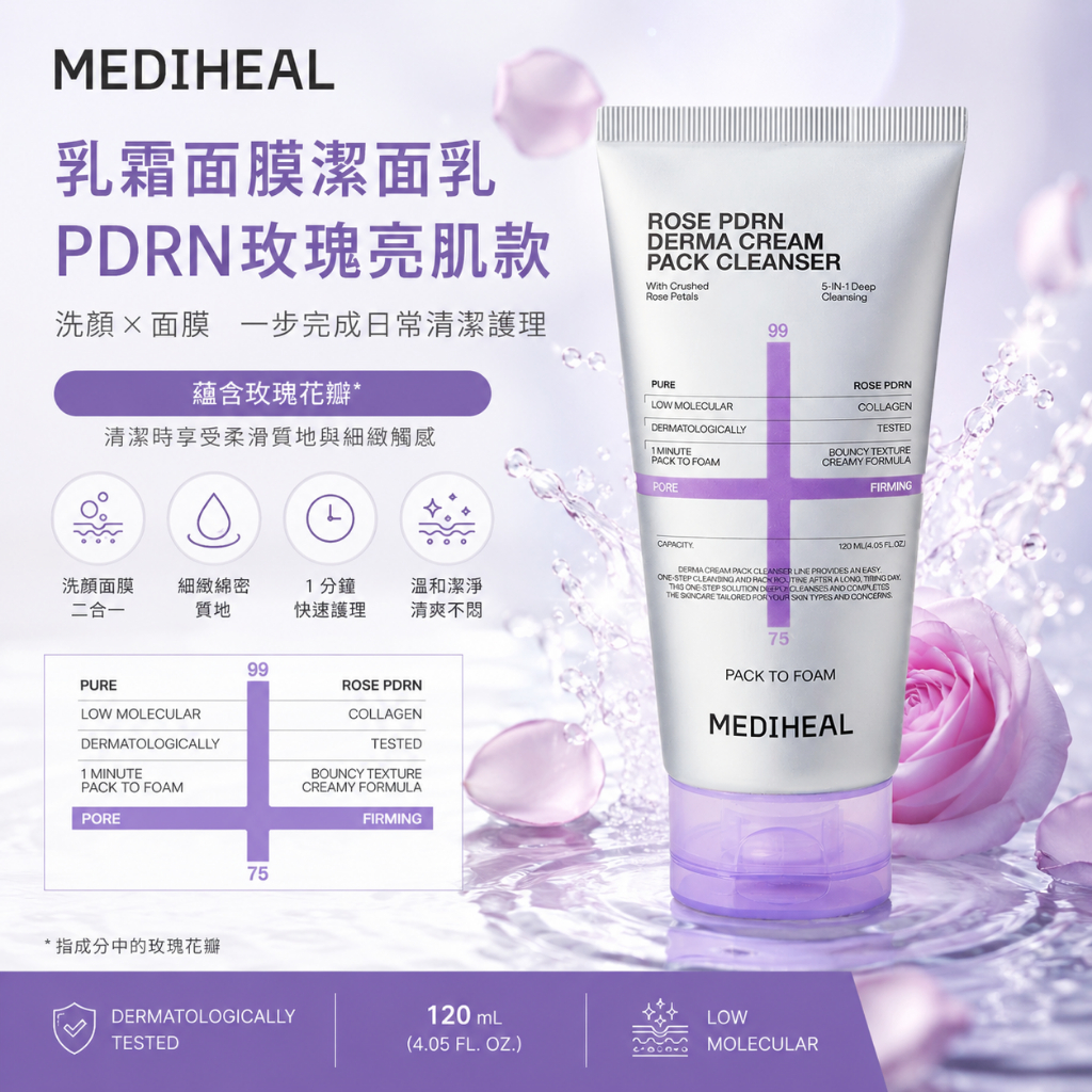 MEDIHEAL 乳霜面膜潔面乳 120ml 贈5ml*4