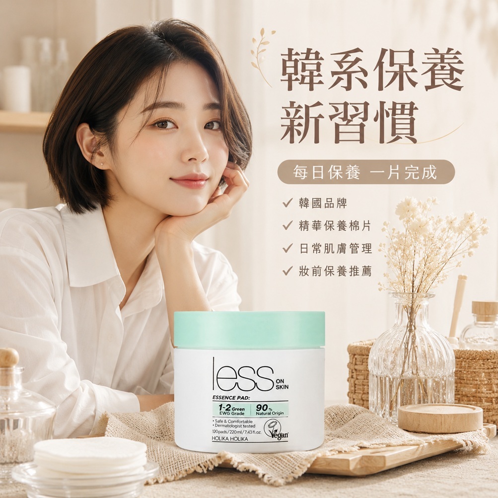 HOLIKA HOLIKA Less On Skin精華爽膚棉 220ml 120片 韓國 積雪草艾草泛醇 保濕舒緩補水