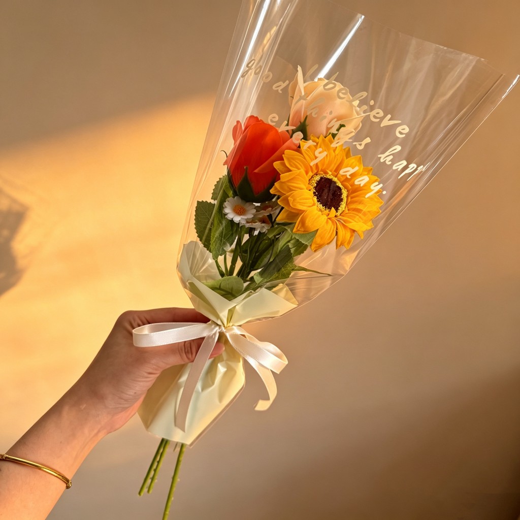 3朵香皂向日葵玫瑰花束(約30cm)