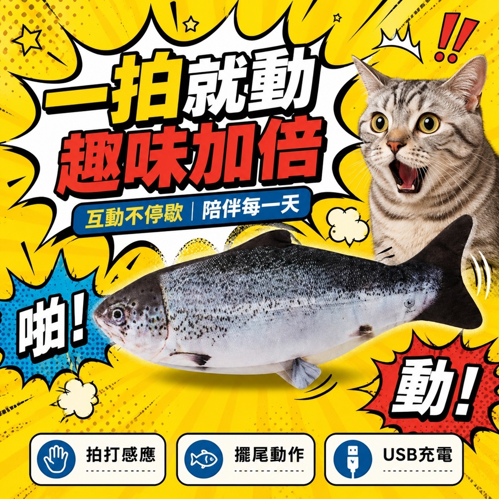 DING DONG 叮咚寵物 會動白鮭魚貓玩具