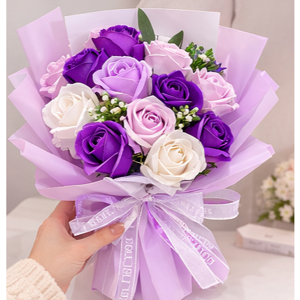 台灣現貨【拼色香皂花束】30cm畢業季告白送禮花束 禮袋燈串 生日情人節拍照花束花禮 畢業花束 謝師禮物 生日禮物