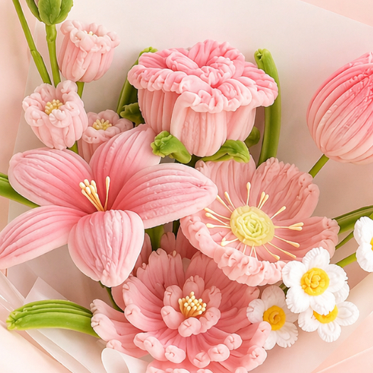 台灣現貨【毛根鬱金香花束】35cm粉色溫柔系花禮 母親節生日送禮 櫥窗提袋燈串可選 拍照打卡桌面擺飾