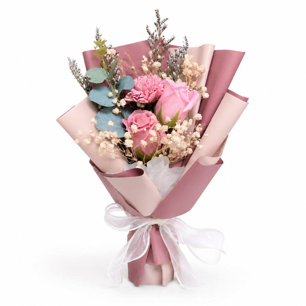3朵玫瑰康乃馨(藕粉包裝),提袋可至"店長推薦"選購