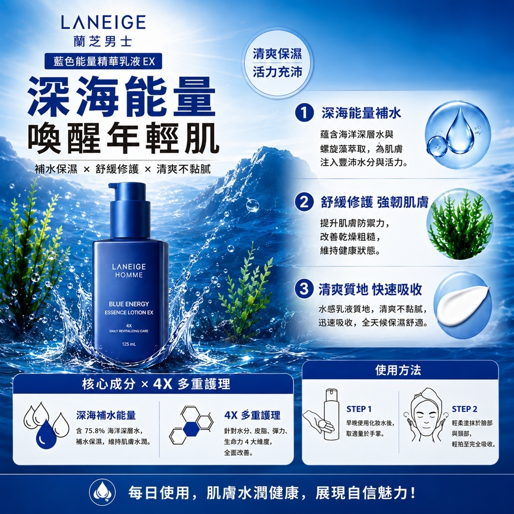 蘭芝男士藍色能量精華乳液 EX 125ml