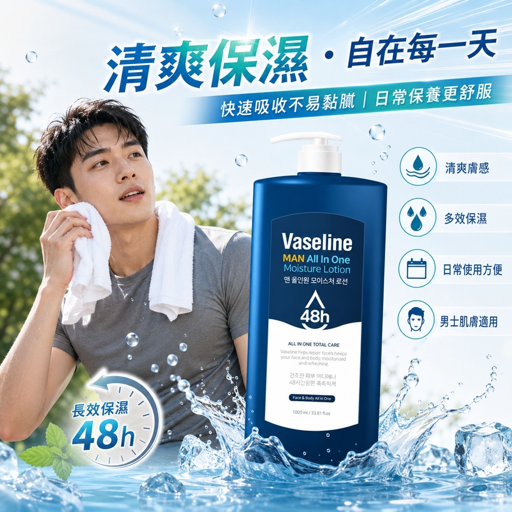 韓國 C2Y 凡士林 48h 男士保濕乳液 多效合一1L
