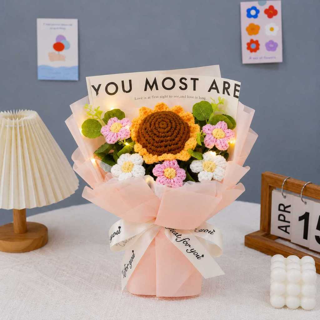 台灣現貨【25cm針織向日葵雛菊花束】針織向日葵花束, 向日葵雛菊花束, 25cm花束, 老師您辛苦了, 教師節花束