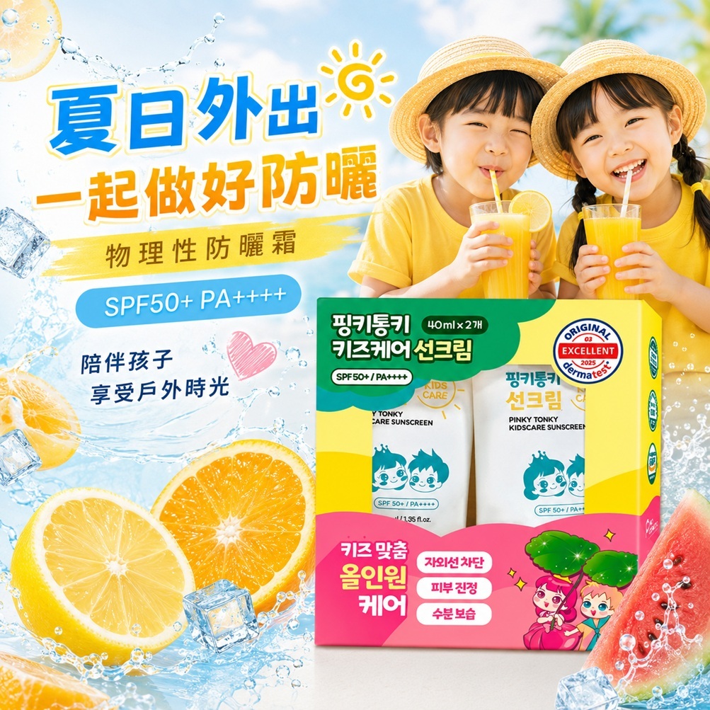 Pinky Tonky 兒童護理 物理性防曬霜 SPF50+ PA++++(40ml/(40mlx2盒) 兒童 防曬