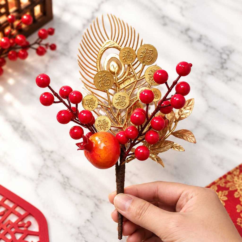 台灣現貨【新年紅果小花束】新年紅果花束, 新年小花束, 紅果花束, 石榴花束, 高粱花束, 大麥花束, 香皂玫瑰花束