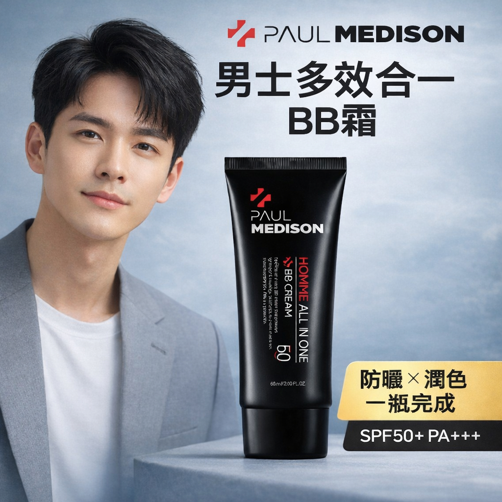 PAUL MEDISON 男士多效合一BB霜 SPF50+ PA+++ 60ml 自然修飾 潤色提亮 修飾膚色 清爽不黏