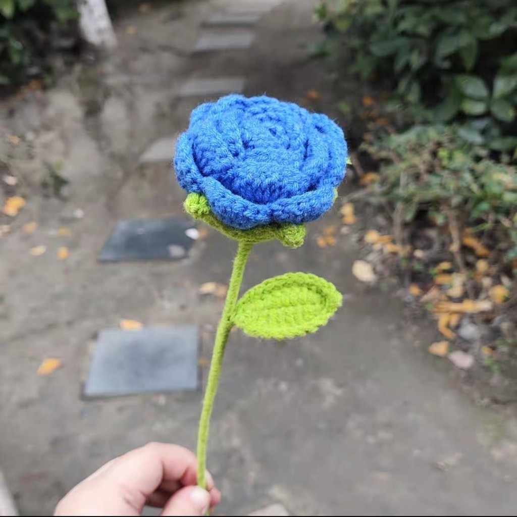 40cm針織玫瑰（寶藍色）｜1支,花套（隨機款式）