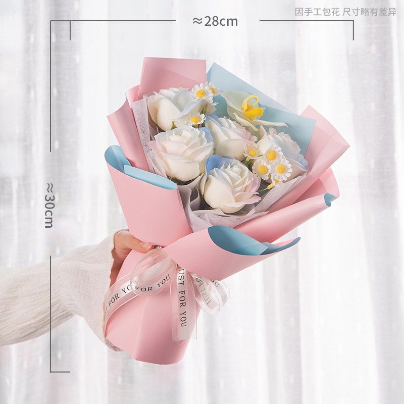 30cm5朵玫瑰花束（人魚姬）＋白小雛菊,純花束（無提袋／無燈串）