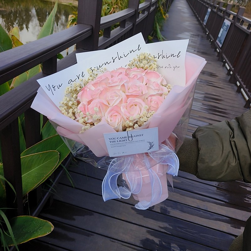 40cm19朵薔薇戀人（公主粉）,純花束（無提袋／無燈串）