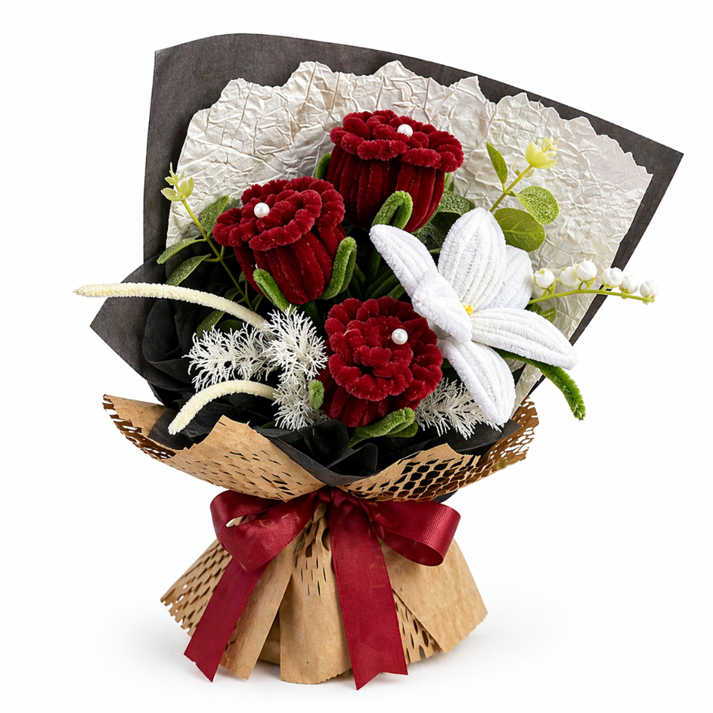台灣現貨【玫瑰百合花束】40cm扭扭棒紅藕粉藍玫瑰花禮 情人節生日母親節送禮 櫥窗提袋燈串可選 拍照打卡擺飾