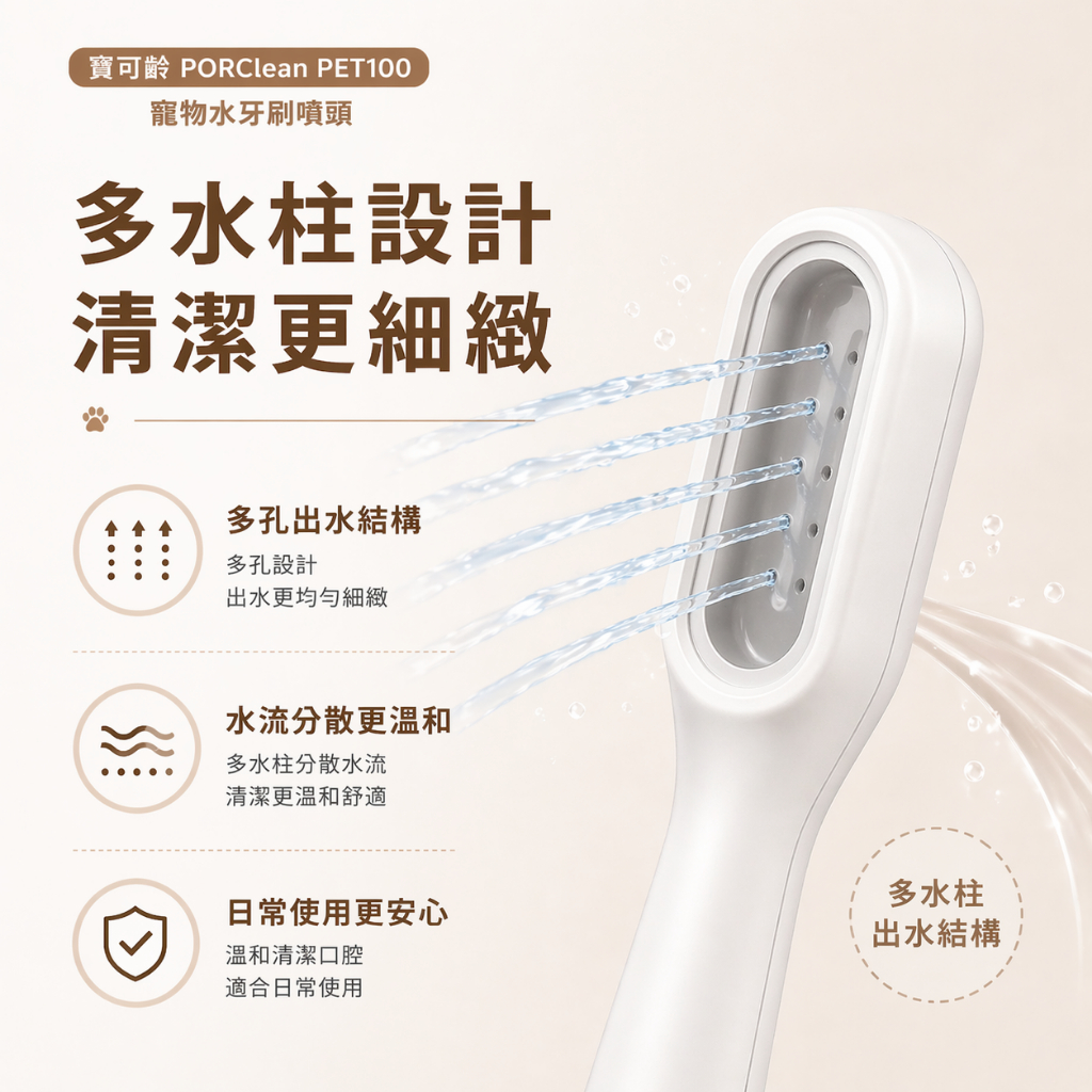 PORClean PET100 寵物水牙刷噴頭 沖牙機專用 多水柱設計 大型刷頭 口腔清潔配件